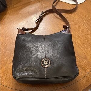 Dooney & Burke Large Pebbled All Weather Leather Crossbody Handbag Black & Brown